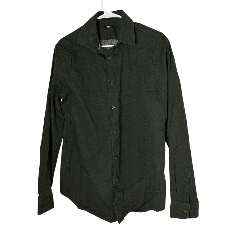 Express Mens Medium Slim Fit MX Green Geometric Long Sleeve Button Up
